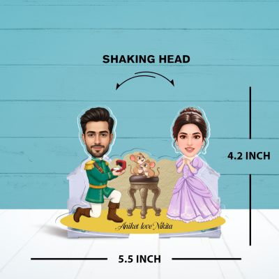 Personalized Prince Charming & Cinderella Theme Couple Bobblehead, Prince & Princess Romantic Wedding, Anniversary or Valentine Gift  Battery Powered Moving Head